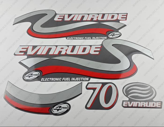 Evinrude 70HP Four Stroke Silver Edition Outboard Decal Kit
